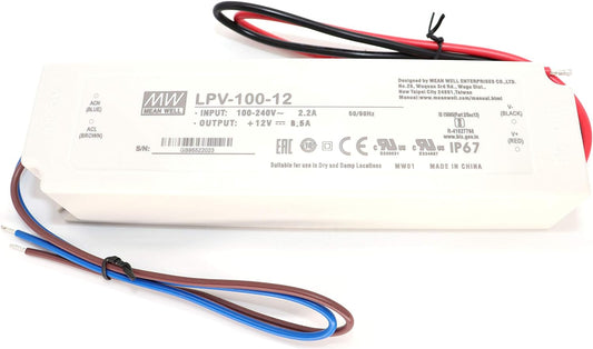 MEANWELL LPV-100-12 C.V Single Output Waterproof 100 Watt 8.5Amp 12VDC LED Driver IP67 for fixture or appliance