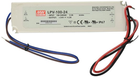 MEANWELL LPV-100-24 C.V Single Output Waterproof 100 Watt 4.2Amp 24VDC LED Driver IP67 for fixture or appliance