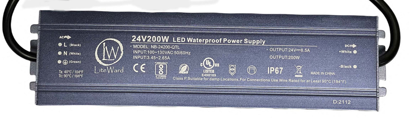 LiteWard 200W-UL24V-DC 24V DC 200W UL Controlador de fuente de alimentación LED IP67 CE RoHS 8.3ALiteWard