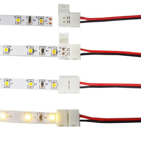 LED Strip Accessories ~ Single Color LED Strip Accessories ~ Single Color LED Connectors - 3528 Single Color LED Strip Connector With 6 Inches Of Wire (Pack Of 10)