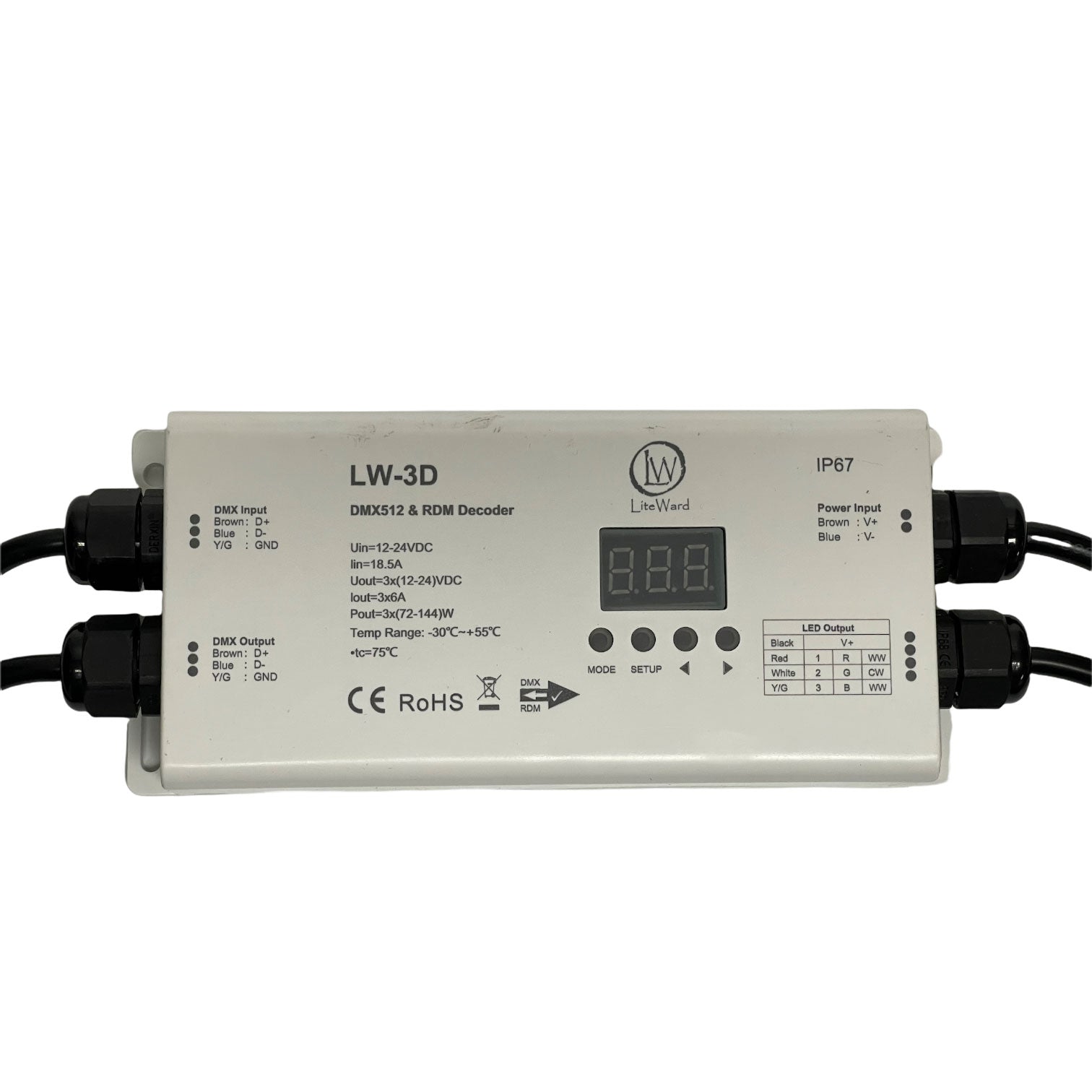 Liteward LW-3D Waterproof IP67 12V-24V 3CH 6A/CH DMX Decoder for LED S ...