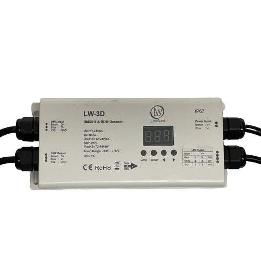 Liteward LW-3D impermeable IP67 12V-24V 3CH 6A/CH DMX decodificador para tiras de luces LED
