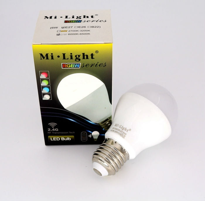 AC85-265V MILIGHT 2,4G bombillas LED inalámbricas E27 6W RGBW RGBWW RGB + blanco cálido/blanco wifi lámpara LED regulable bombilla punto de luz