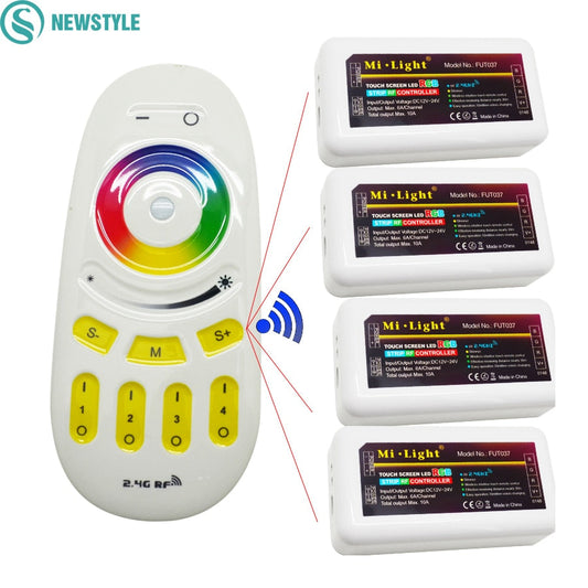 Controlador remoto Led RF Milight Wifi DC12V 24V 2,4G + 4 Uds. Controlador Led RGB RGBW de 4 zonas para tira de luz Led RGB RGBW RGBWW