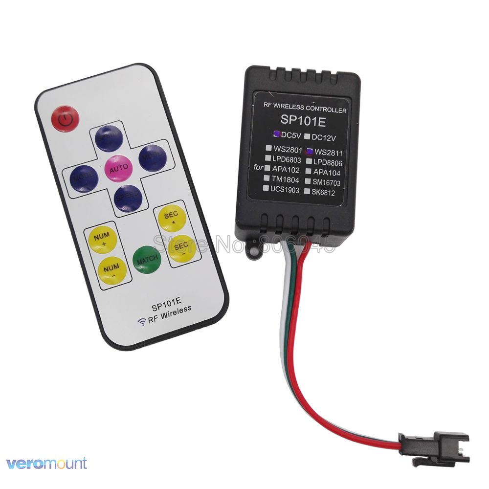 SP101E Mini RGB LED Controller with 11Key RF Wireless Remote, work with DC5V WS2811 Pixel LED Strip
